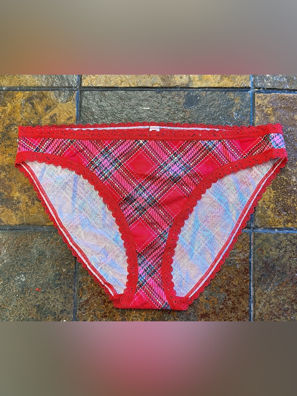 PINK Victoria's Secret Red Plaid Bikini Briefs